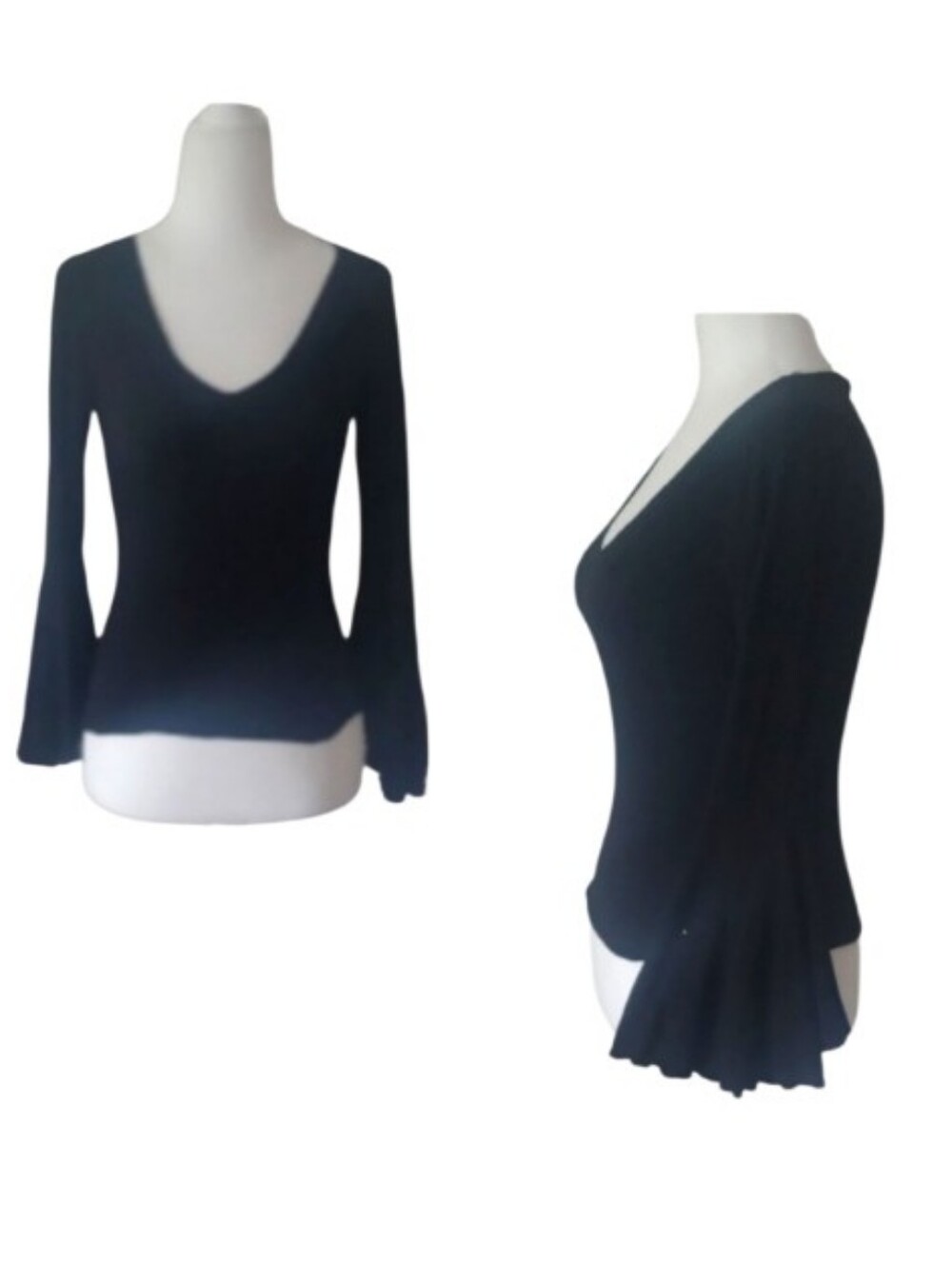 "Vixen" Beautiful Black V-Neck Top with Bell Sleeves Size Small
